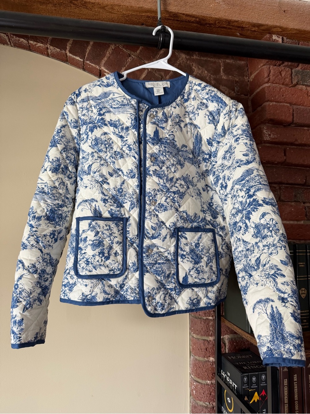 Rachel Zoe Blue and White Quilted Floral Jacket